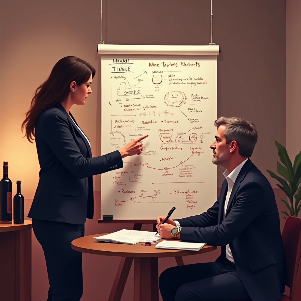 Poznamky a flipchart z workshopu o organizaci degustacnich veceru